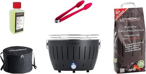Barbacoa sin humo para interior: cuál 1 LotusGrill S - Juego de iniciación pequeño y compacto, color antracita, con carbón de haya