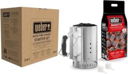 Weber 17631 - Set Chimenea 2 kg de Briquetas + 6 Pastillas de Encendido Blancas, Acero Ino